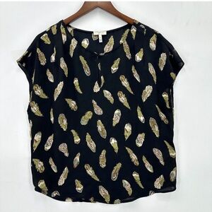 Joie Black Feather Print Top